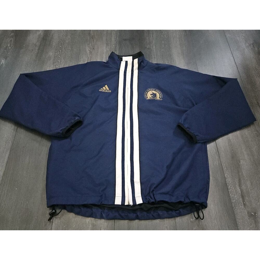 VTG Adidas 1999 Boston Marathon Windbreaker Jacket Men XL Blue Gold 3 Stripes